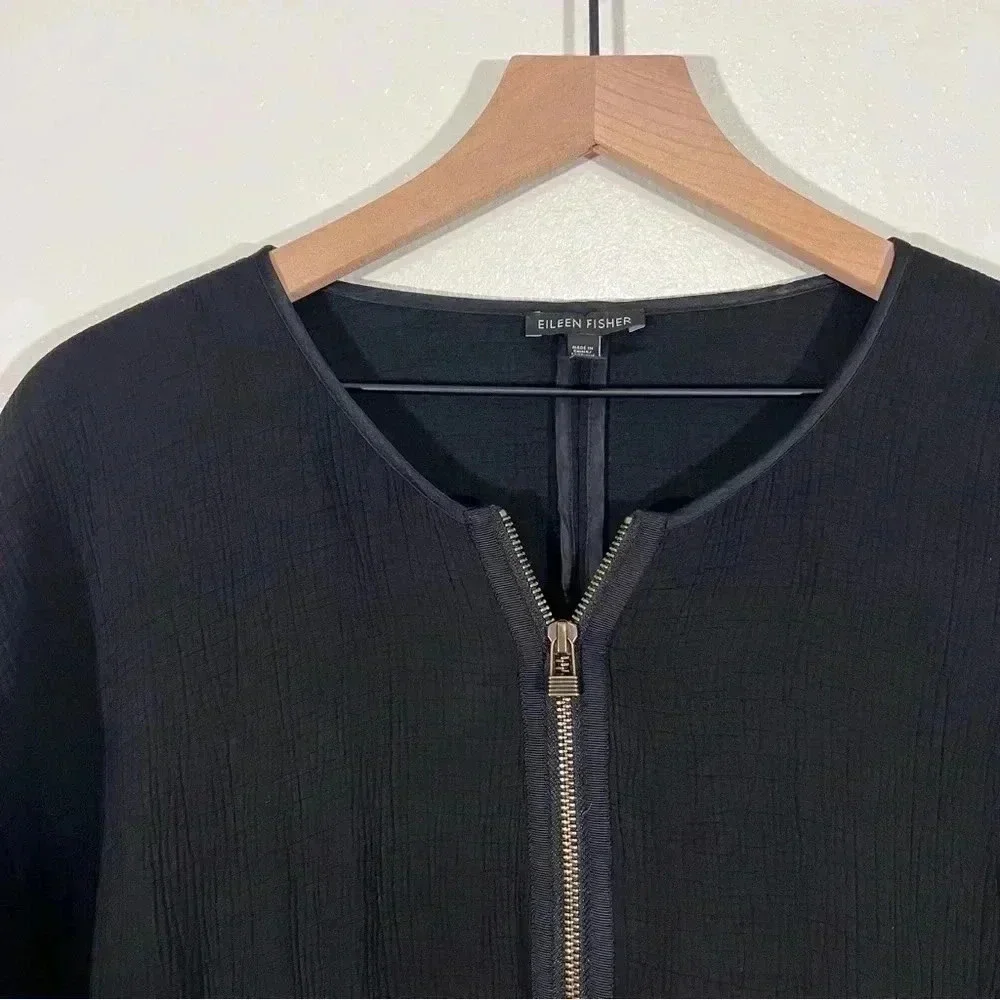 Eileen Fisher Black Textured Zip Jacket